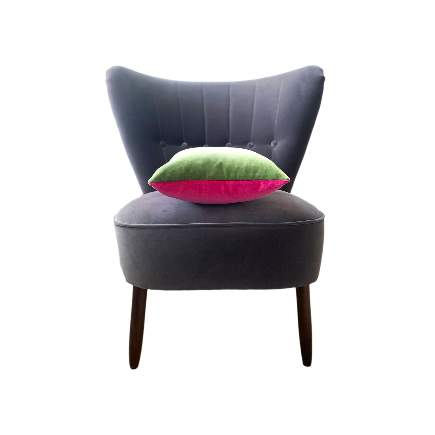 Bright Pink Velvet Cushion with Sage Green