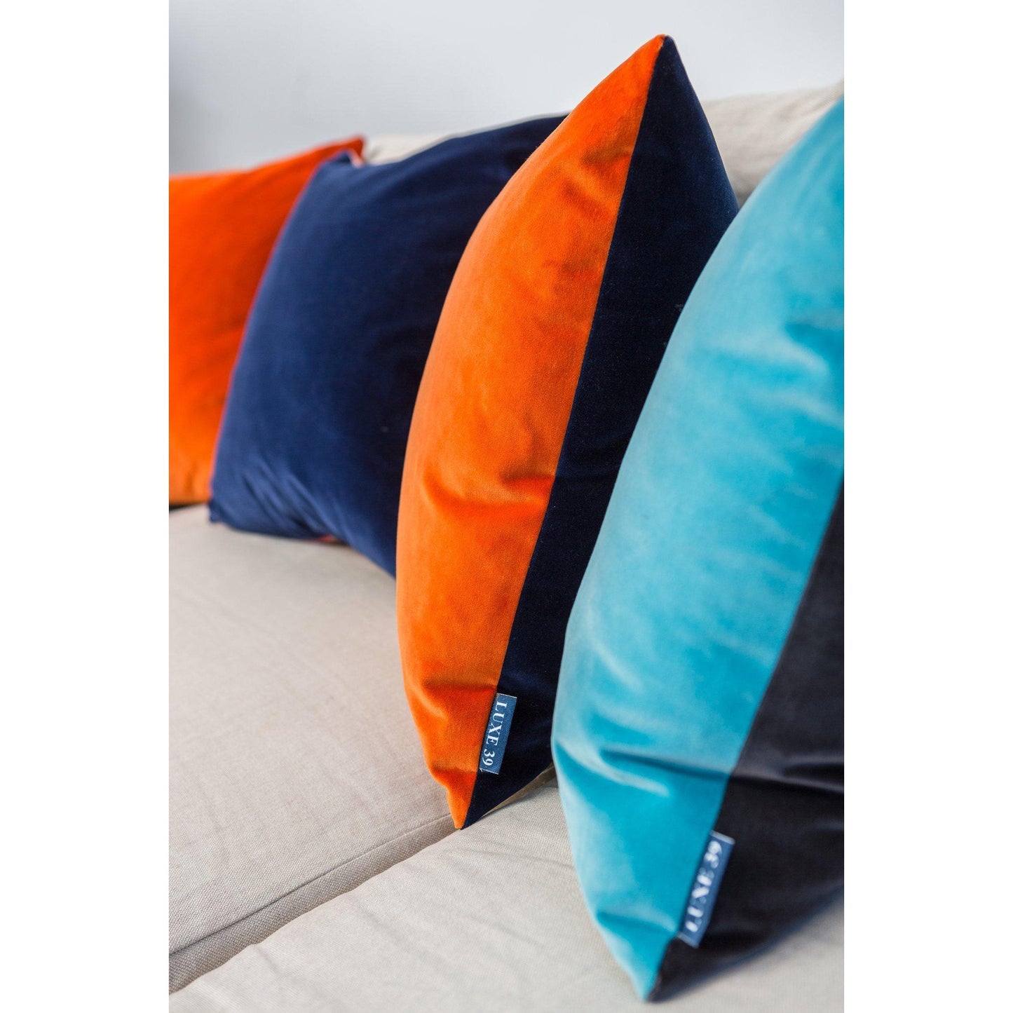 Turquoise Velvet Cushion Cover with Navy