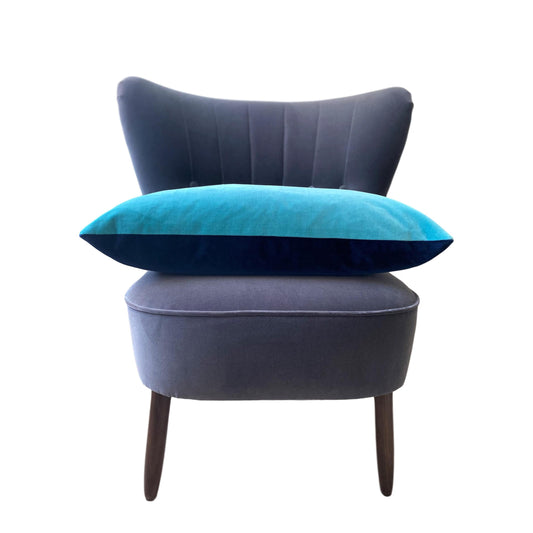 turquoise velvet cushion cover with navy by Luxe 39