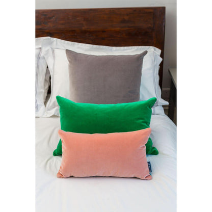 silver grey velvet cushion cover with emerald green by Luxe 39