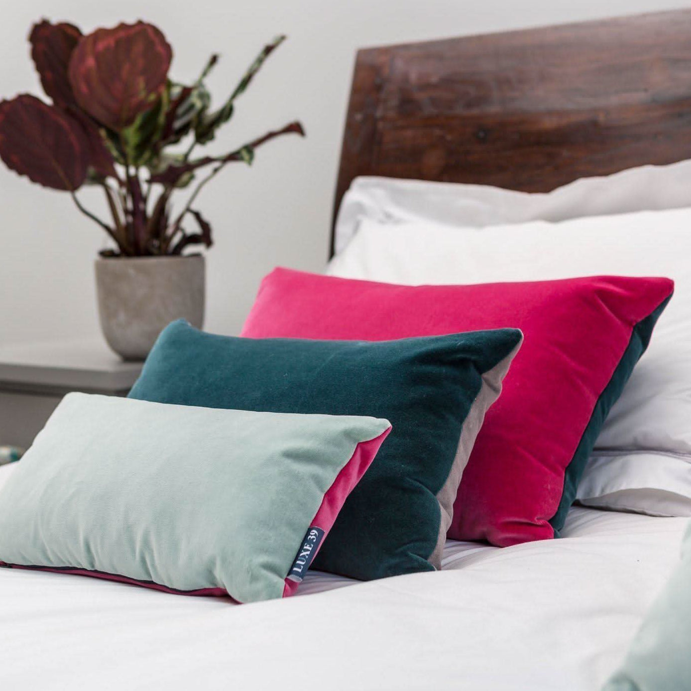 Teal Velvet Cushion with Silver Grey Luxe 39