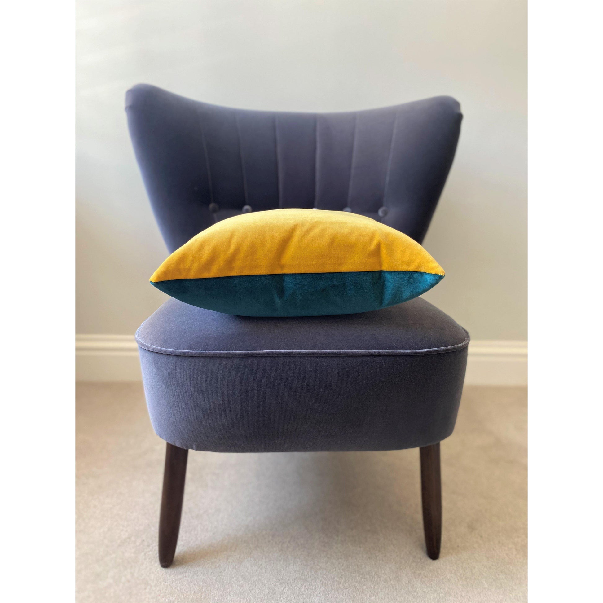 mustard velvet cushion with teal luxe 39