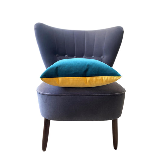 teal velvet cushion with mustard by luxe 39