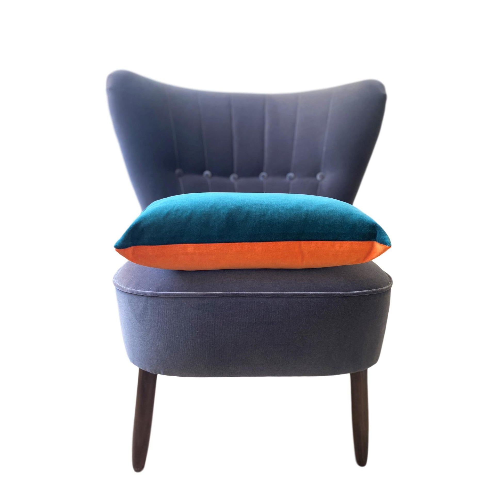 teal velvet cushion with burnt orange by luxe 39
