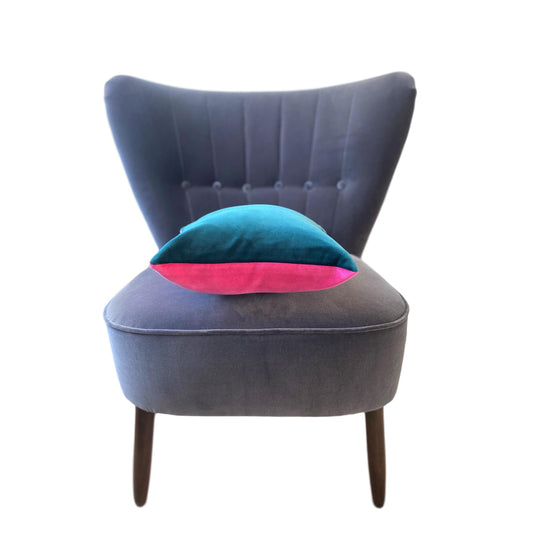 teal velvet cushion with bright pink by luxe 39