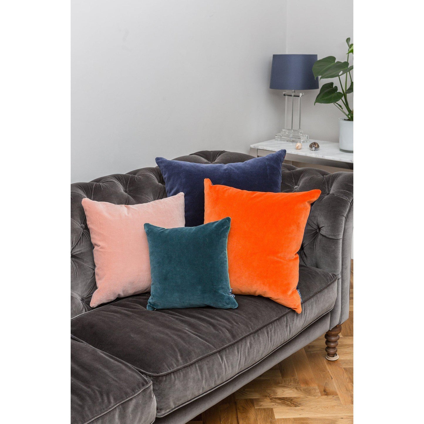 Teal Velvet Cushion with Navy Blue Luxe 39