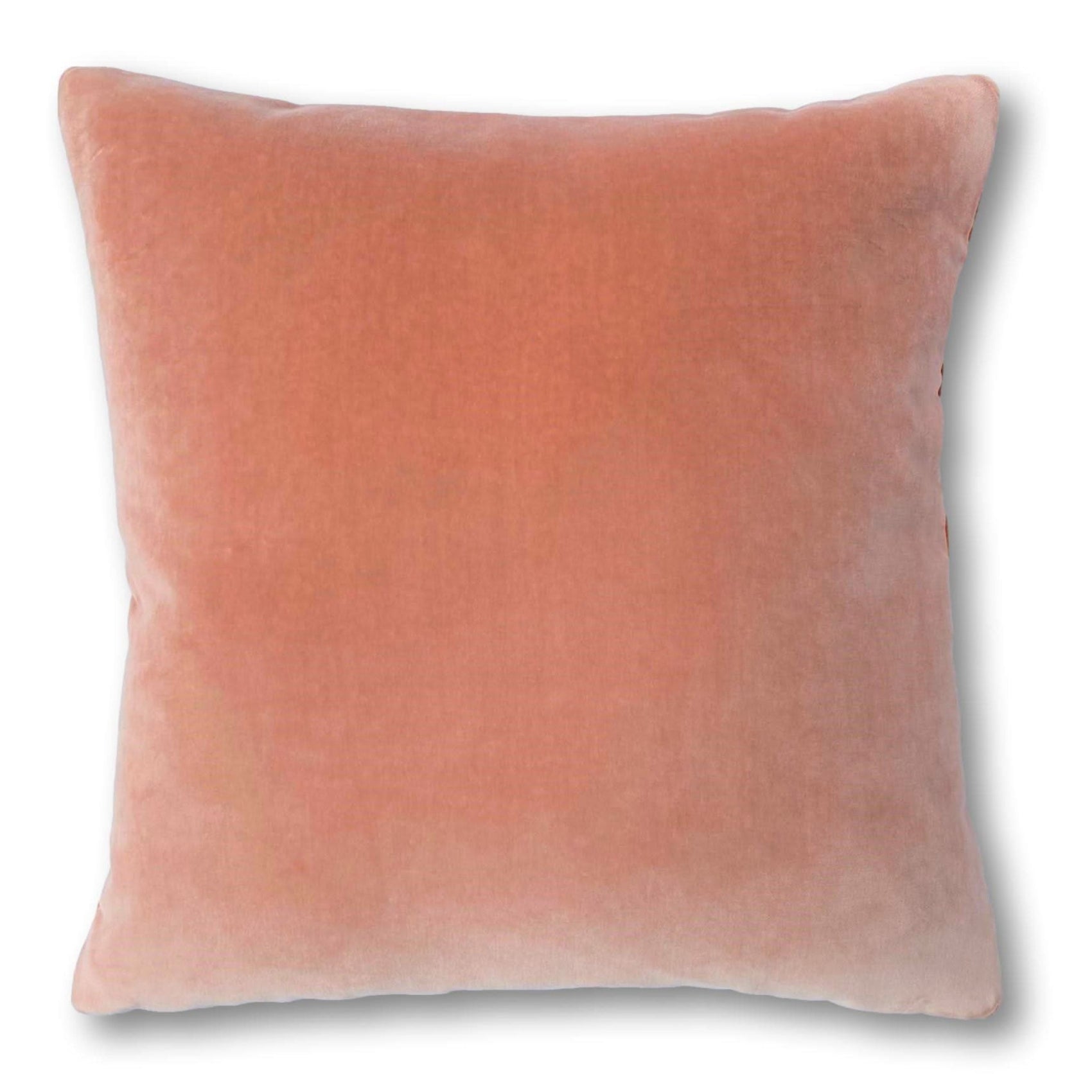 teal cushion with a blush velvet cushion reverse