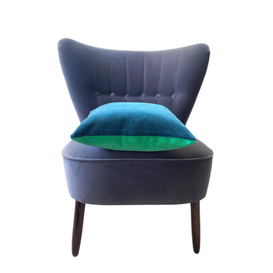 teal velvet cushion with emerald green by luxe 39