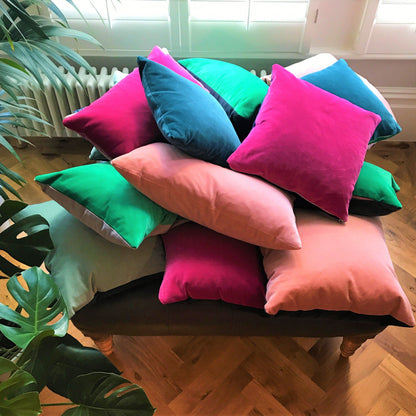 Teal Velvet Cushion Cover with Bright Pink