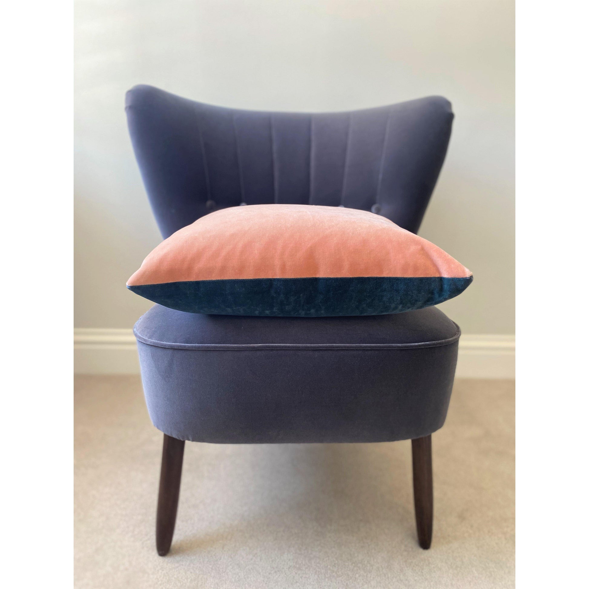 blush pink velvet cushion with teal luxe 39