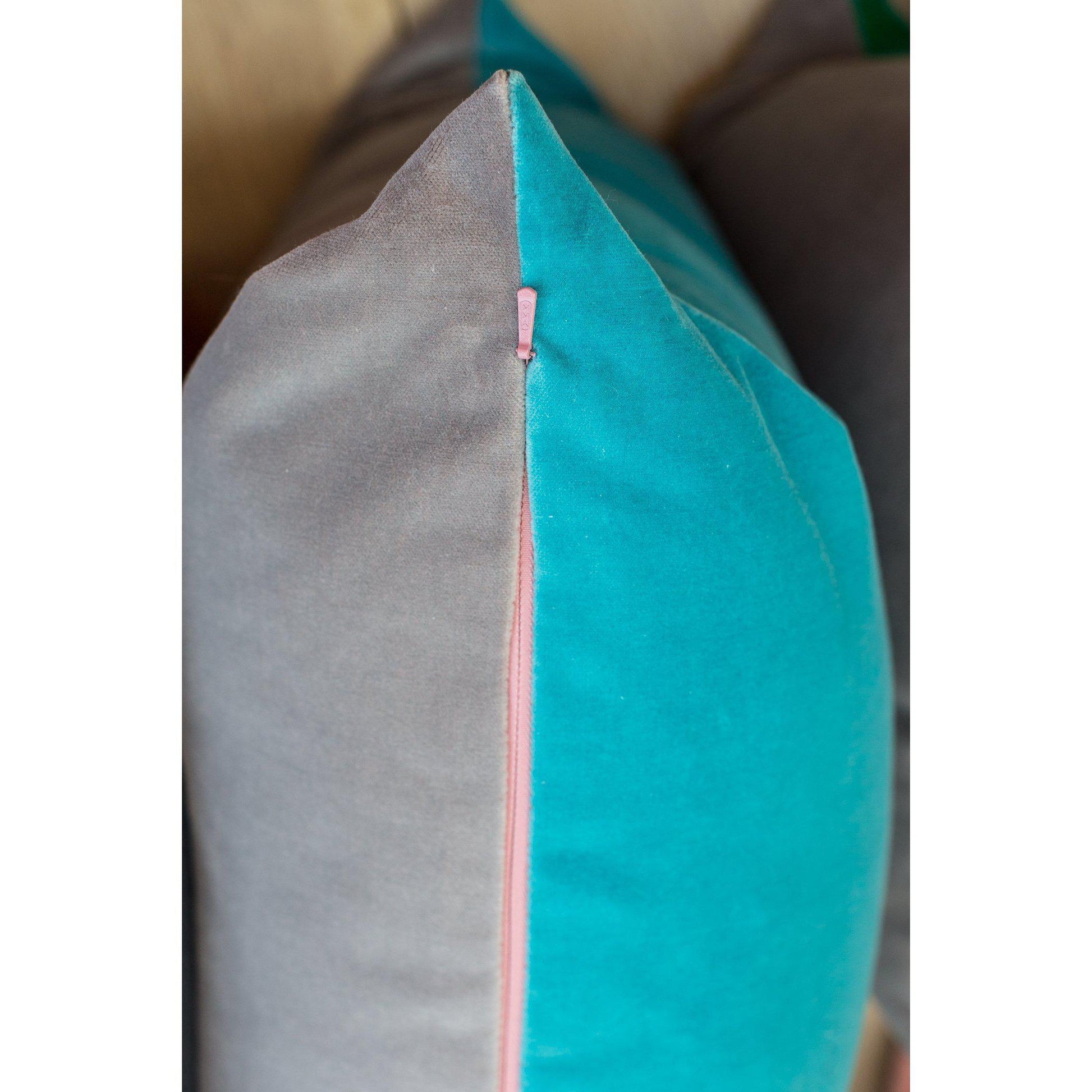 Turquoise Velvet Cushion with Silver Grey Luxe 39