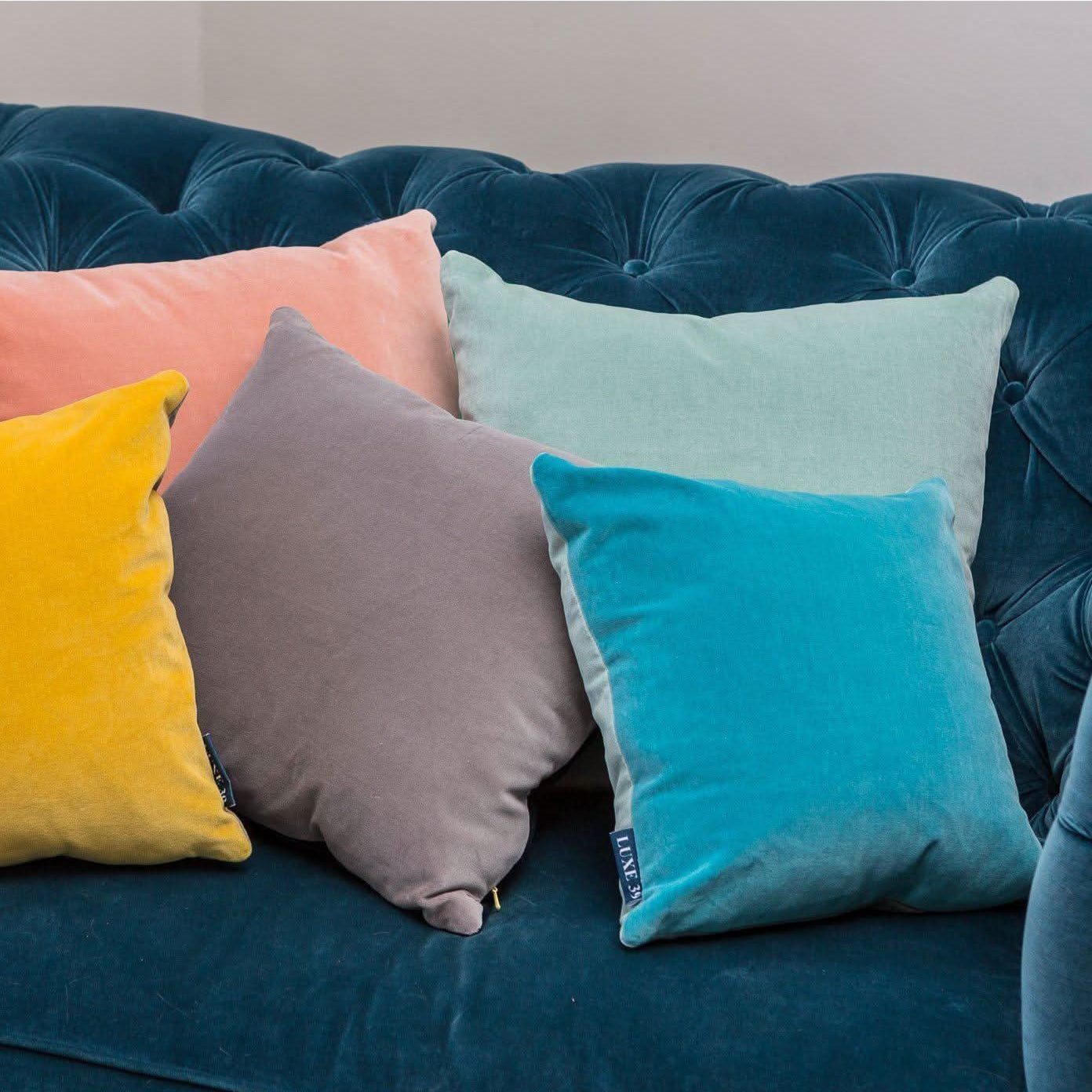 Turquoise Velvet Cushion with Blush Pink Luxe 39