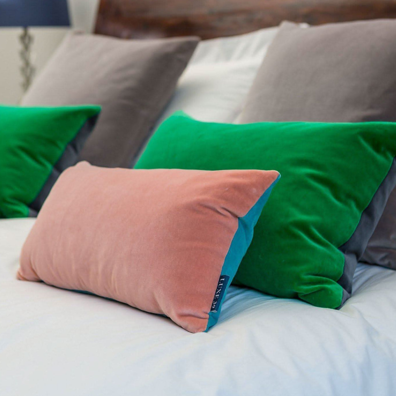 Turquoise Velvet Cushion with Blush Pink Luxe 39