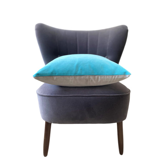 turquoise velvet cushion cover with silver grey by Luxe 39